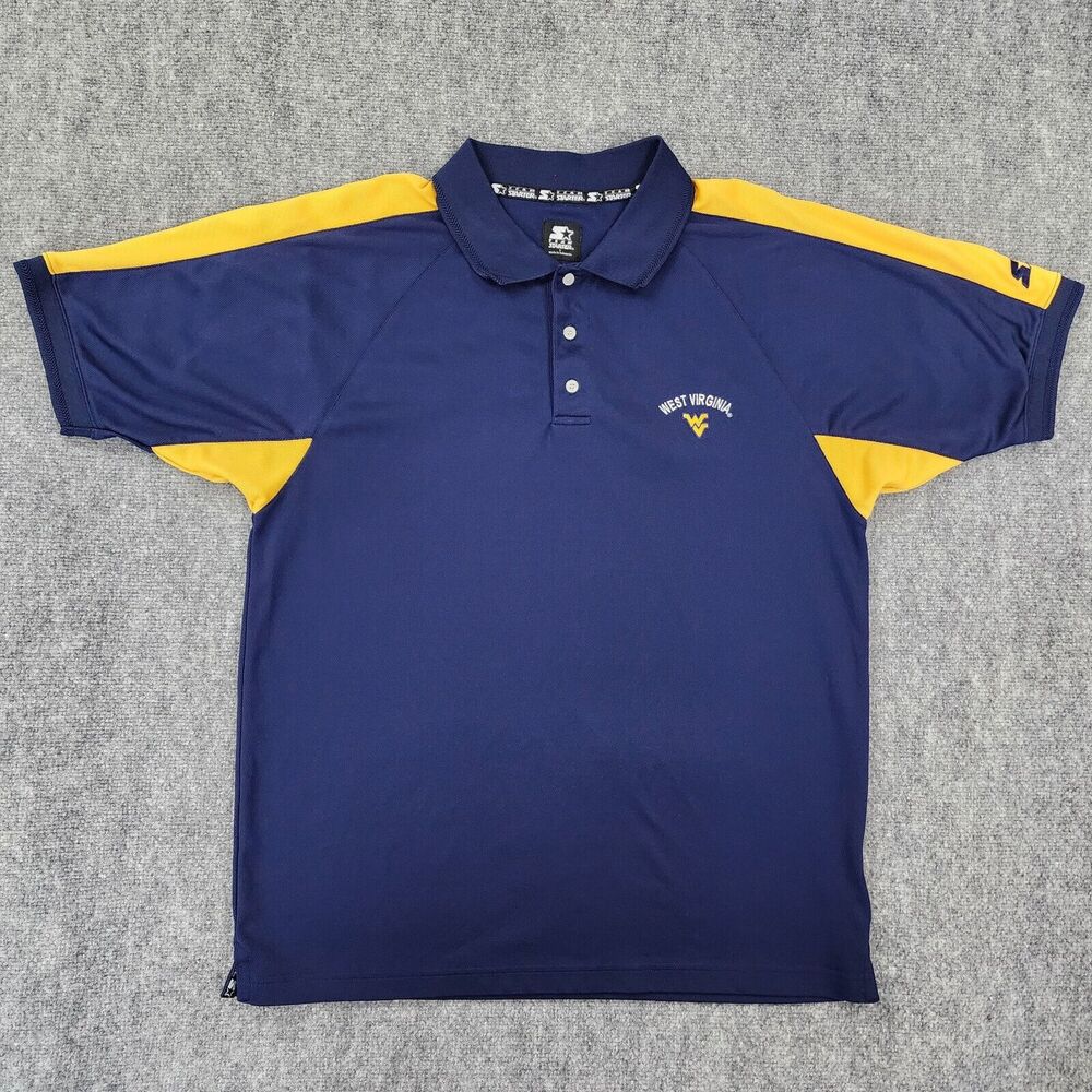 West Virginia Mountaineers Shirt Mens Large Starter Polo Short Sleeve Vintage
